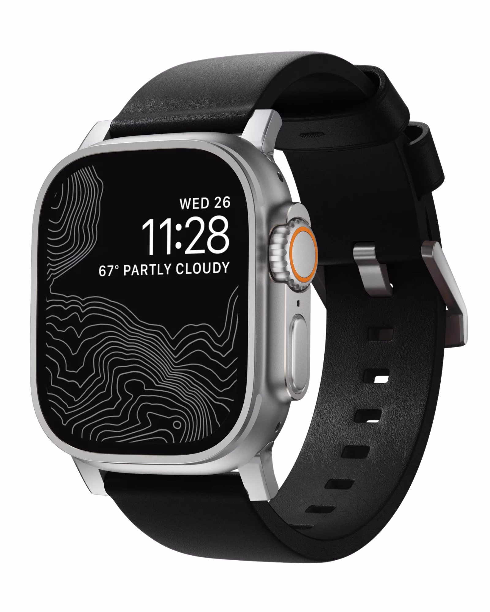 Ремінець Nomad Modern Leather Band Silver Hardware Black 46mm/49mm (NM01908685)